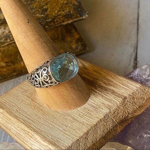 Stainless Steel Sea Blue Faceted Glass Ring sizes 8,9,10 - Picture 4 of 6